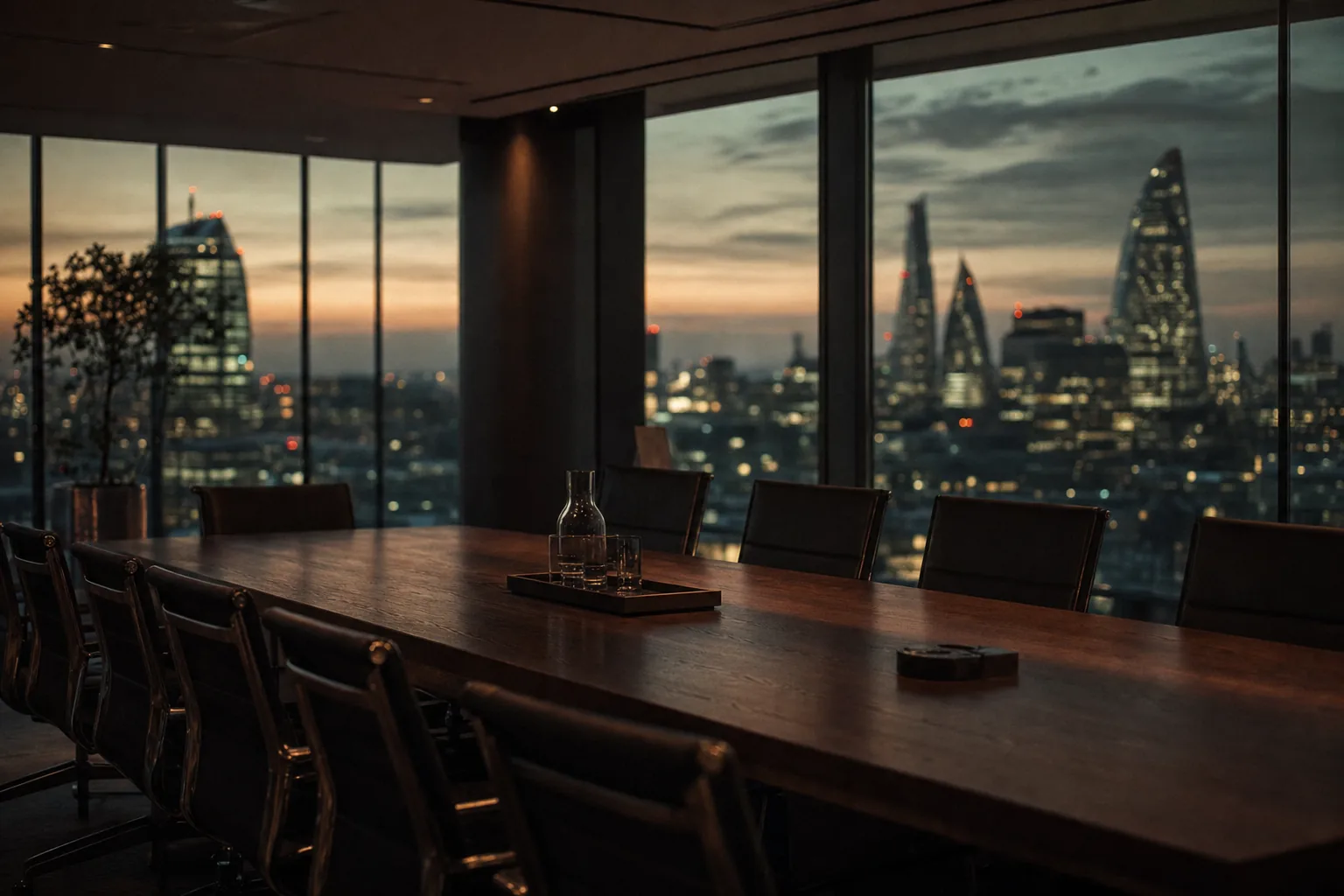 Executive boardroom at dusk